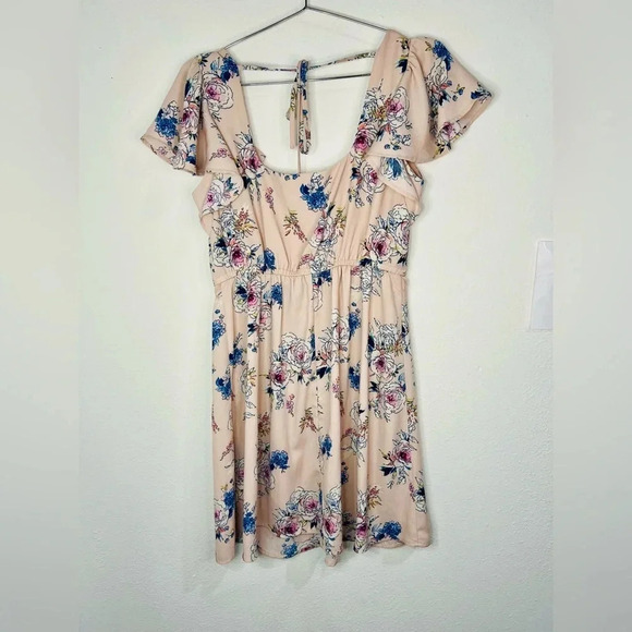 Xhiliration Floral Boho Mini Dress - Romantic Summer Essential Button Front - Picture 5 of 16
